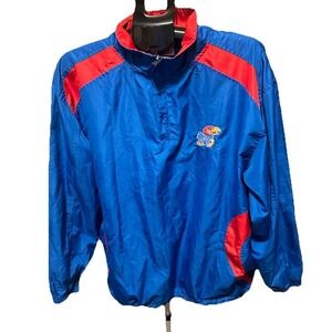 Kansas Jayhawks Jacket Mens Large Blue NCAA Football Pullover Windbreaker Sz L